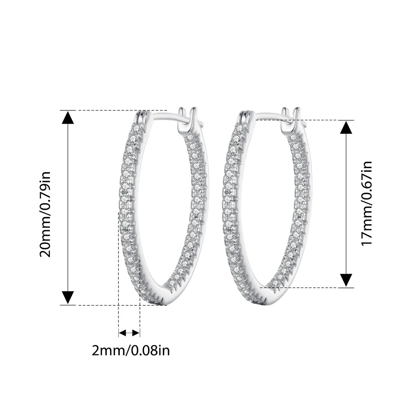 BAMOER 925 Sterling Silver Cubic Zirconia Hoop Earrings, White Gold Plated Lightweight Hypoallergenic Hoop Earrings for Women