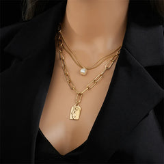 316L Stainless Steel Gold Color Heart Pearl Pendant Necklace For Women Punk Street