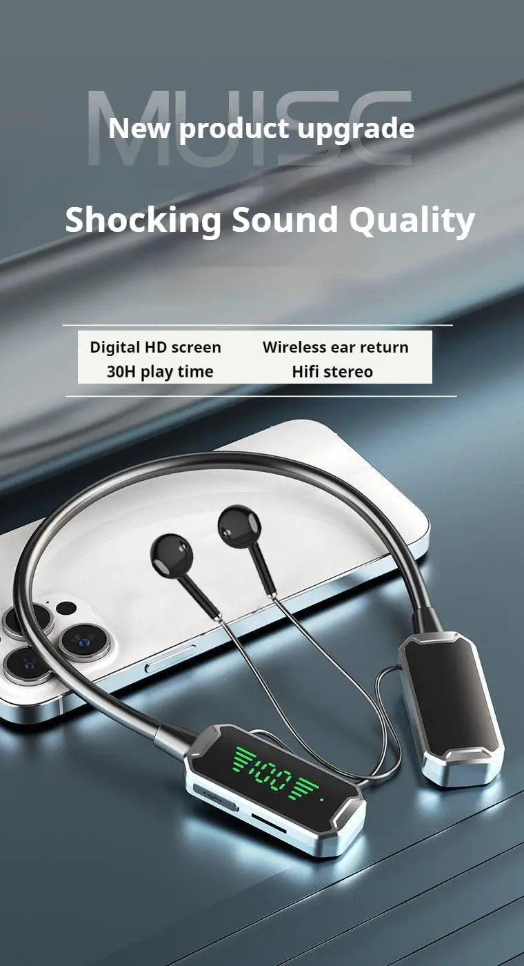30H Battery Life Bluetooth Earphones Stereo Sound LED Display Earbuds Wireless Headphones Sports Neckband Neck-hanging Headsets