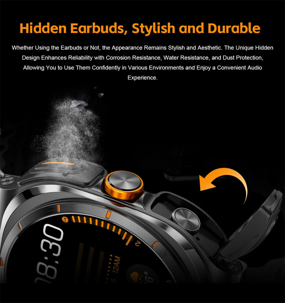 2025 New 6ATM Waterproof Smart Watch Men Outdoor SmartWatch GPS earphone Compass Heart rate LED  Bluetooth Call Sports Gift