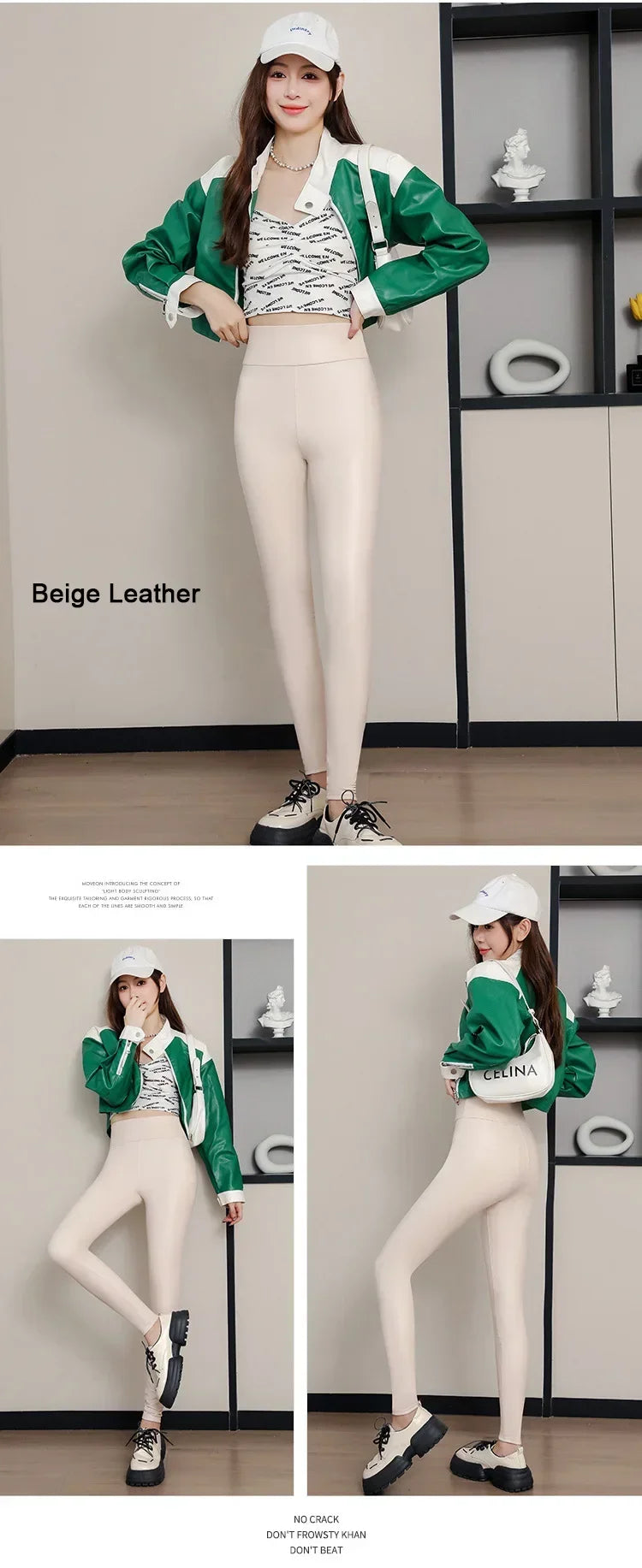 Women's Pants Velvet PU Leather Leggings Winter Ladies High Waist Fleece