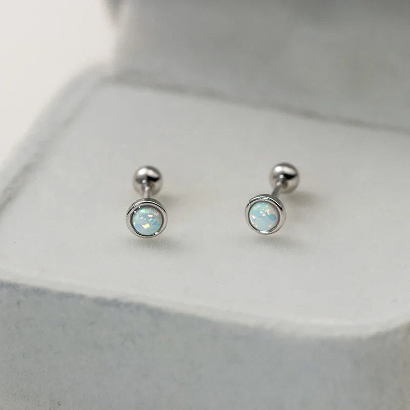 WANTME 925 Sterling Silver Simple Luxury Opal Screw Bead Stud Earrings for Women Fashion Ear Bone Piercing Jewelry Accessories