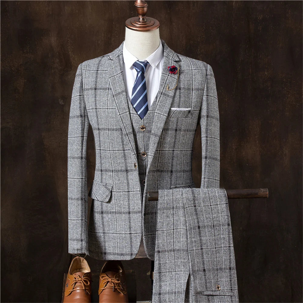 Tuxedo for Mens: Blazers Jacket Pants Vest 3 Pieces Set Coat men's Gentleman Elegant