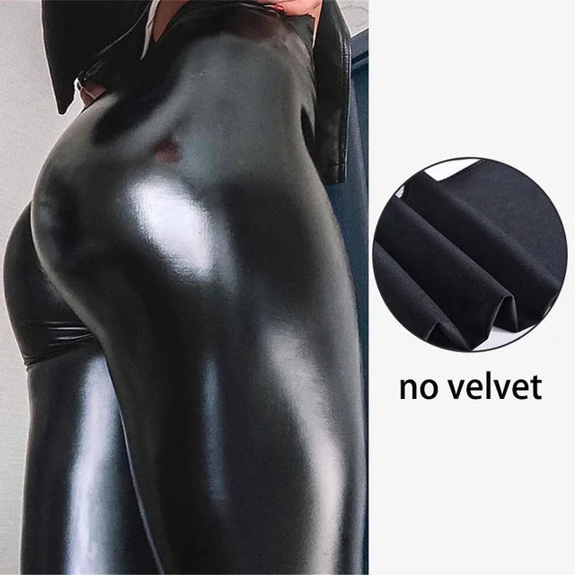 Plus Size Winter PU Leather Leggings Women Thickened Warm Legging High Waist