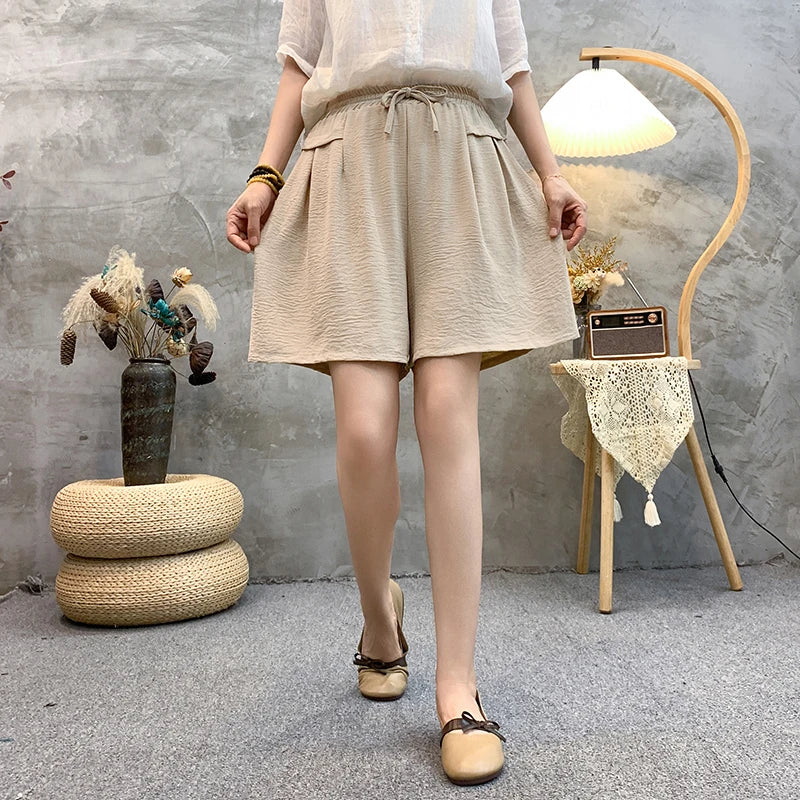 Plus sizeIce Silk Elastic Waist Wide-Leg Shorts Female Summer High Waist Drape Korean Casual Loose Soft Women's Shorts