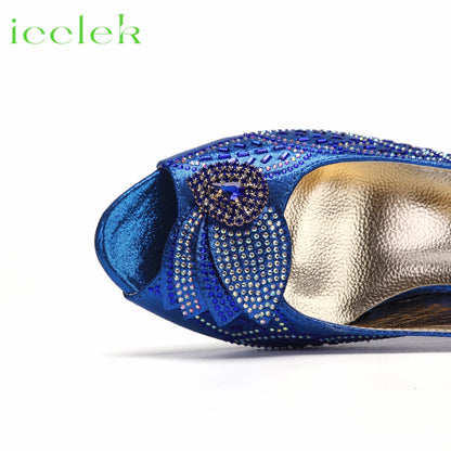2023 Hot Selling Royal Blue Peep Toe Ladies Sandals Shoes Matching Bag Set For Nigeran Women Wedding Party Pump