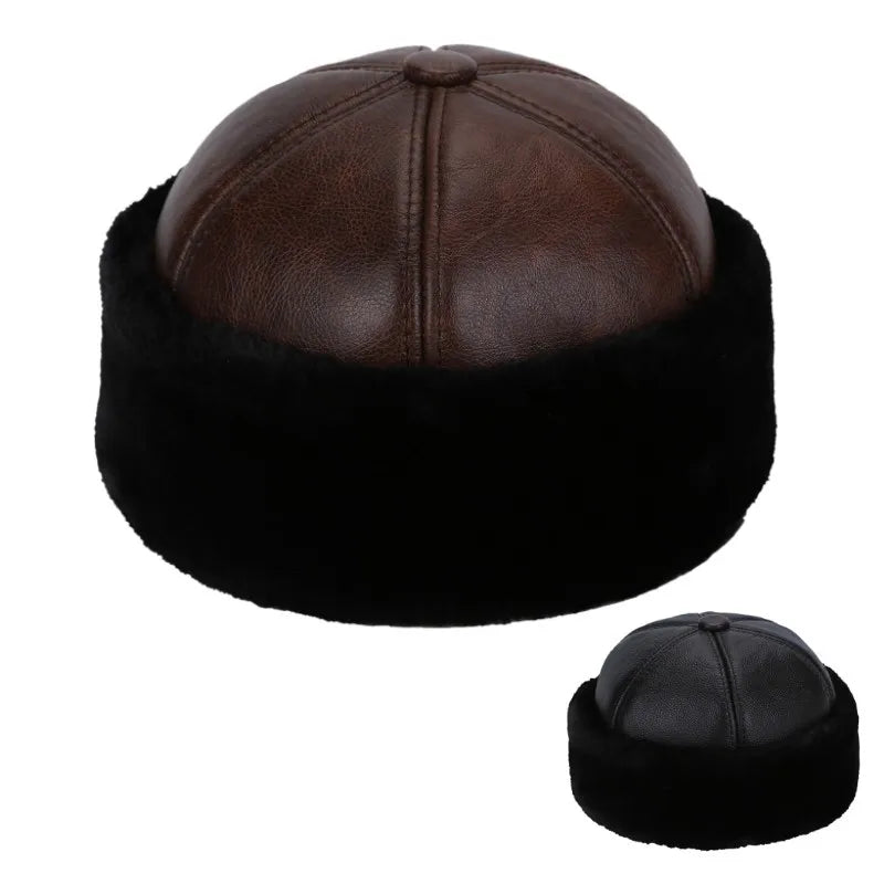Brand New Style 2026  Retro Cowhide Bomber Hat Winter Keep Warm Caps Men Women Real Leather Cap Thick Velvet Dad Hat Leather Hat