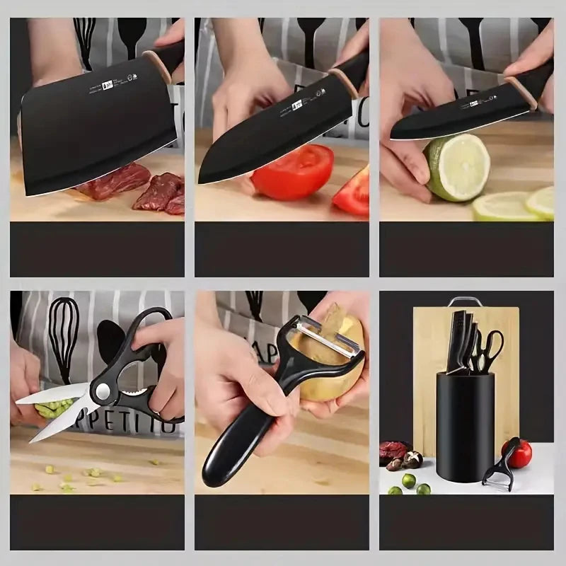 7Pcs Knives Set Fruit Knife Kitchen Knife Chef Knife Bone Chopping Knife Scissors