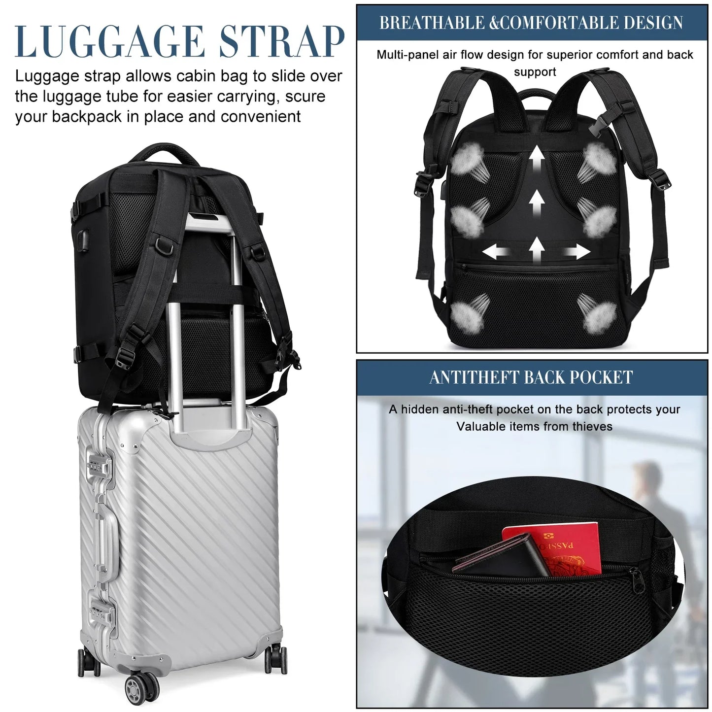 ryanair 40x20x25 and 45x36x20 Travel backpack,Laptop Backpack,unisex.Multifunctional bag,School Bag,university,trekking rucksack