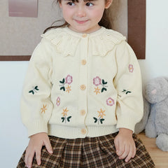 Flower Girl's Cardigan Sweater Spring Fashion Cotton Coat Beige Sweet Jacket