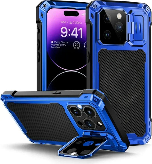 Heavy Duty Military Armor Metal Case For iPhone Air 17 16 15 Plus 14 Pro Max Shockproof Cover Camera Screen Protector Magsafe