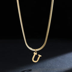 Gold Plated Stainless Steel Pendant Necklace for Women Snake Chain Initial Letter