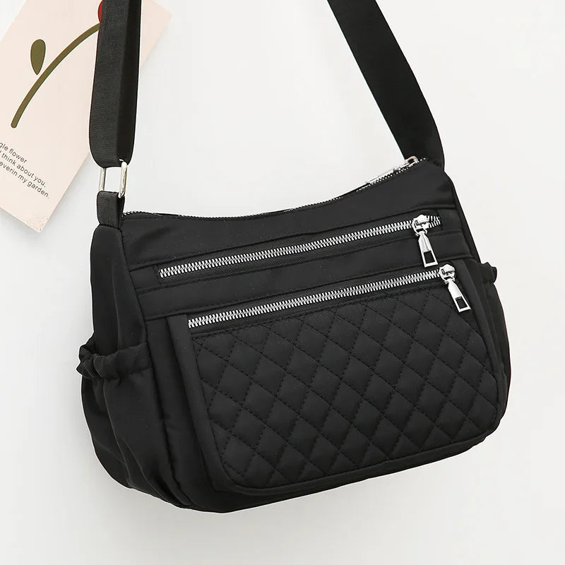 Women Nylon Shoulder Bag Waterproof Multi-pocket Zipper Bag Ladies