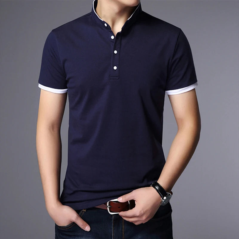 Men's Business Casual Polo Short Sleeve T-shirt Summer Comfortable and Breathable Solid  Top