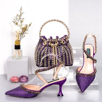 Italian Shoes And Bag Sets For Evening Party With Stones gold Italian