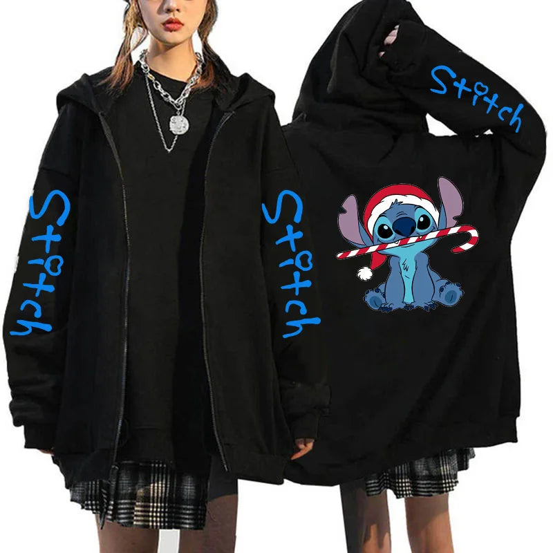 Oversized Y2k Zip-up Hoodie Disney Women's Lilo & Stitch Costume Winter Clothes