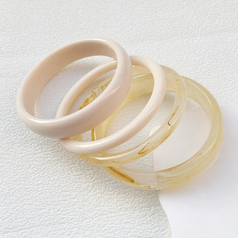 UJBOX 4-Piece Brown & Cream Marble Acrylic Resin Bracelet Bangle Set Stackable Jewelry Lightweight & Eco-Friendly Bulk Discount