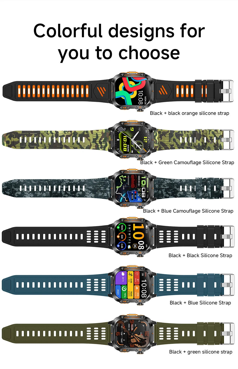 2025 New Military Outdoor Smart Watch Men's GPS Flashlight Bluetooth Call 2.01" AMOLED Screen 3ATM Waterproof Sports Smartwatch