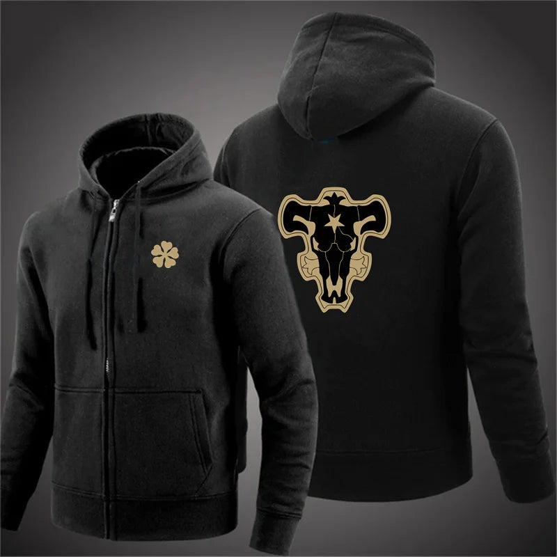 Fashion Casual Black Clover Black Bulls Zipper Hoodie Hip Hop Street Wear Sweatshirts Skateboard Men/Woman Pullover Hoodies