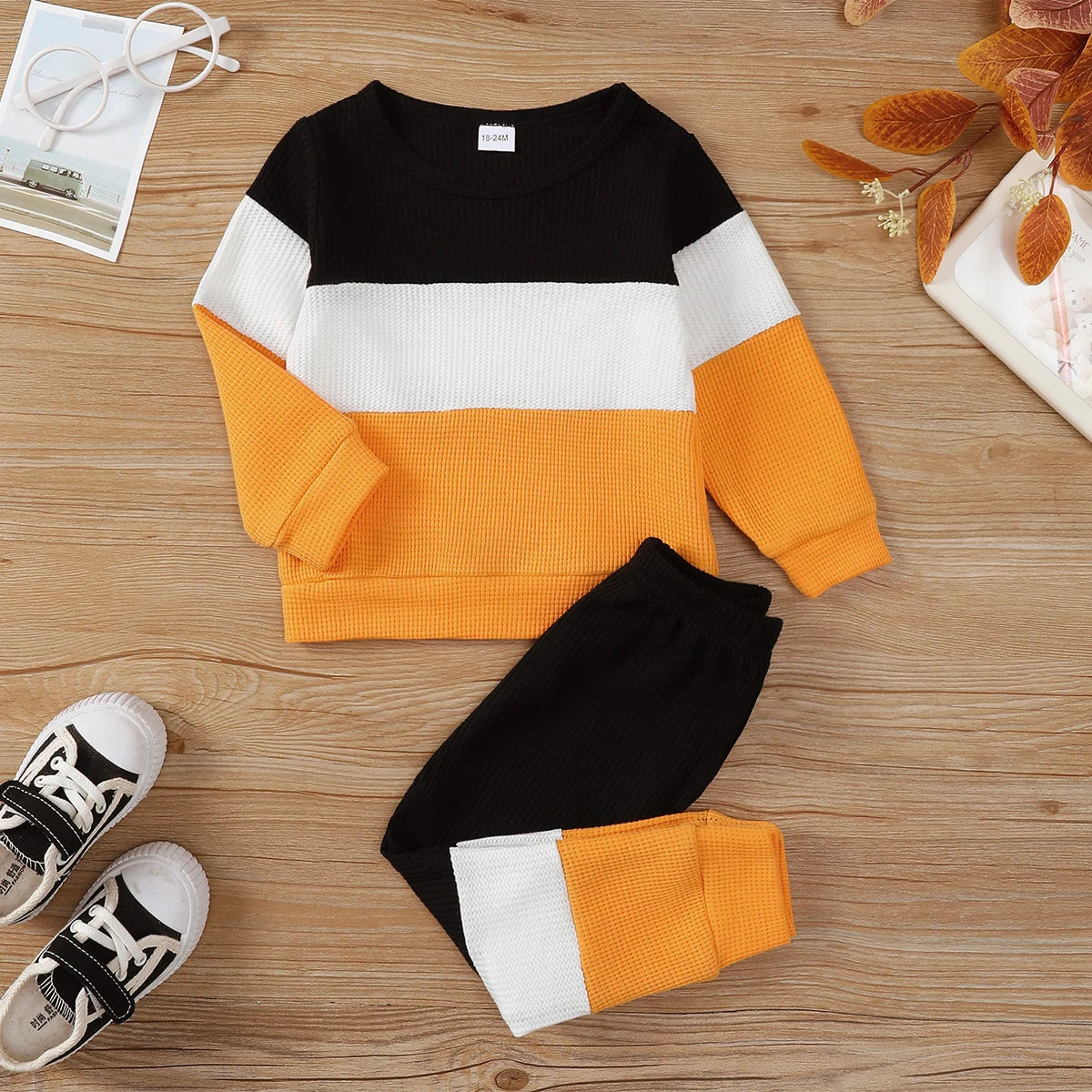 2PCS Kids Boy Clothing Set Fashion Color Block Long Sleeve Top+Pants Spring&Autumn Handsome Sports Outfit for Children 1-6 Years