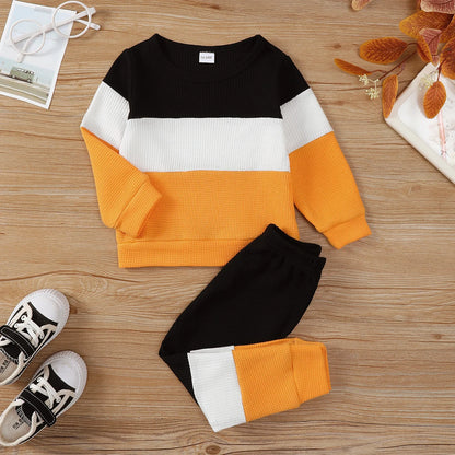 2PCS Kids Boy Clothing Set Fashion Color Block Long Sleeve Top+Pants Spring&Autumn Handsome Sports Outfit for Children 1-6 Years