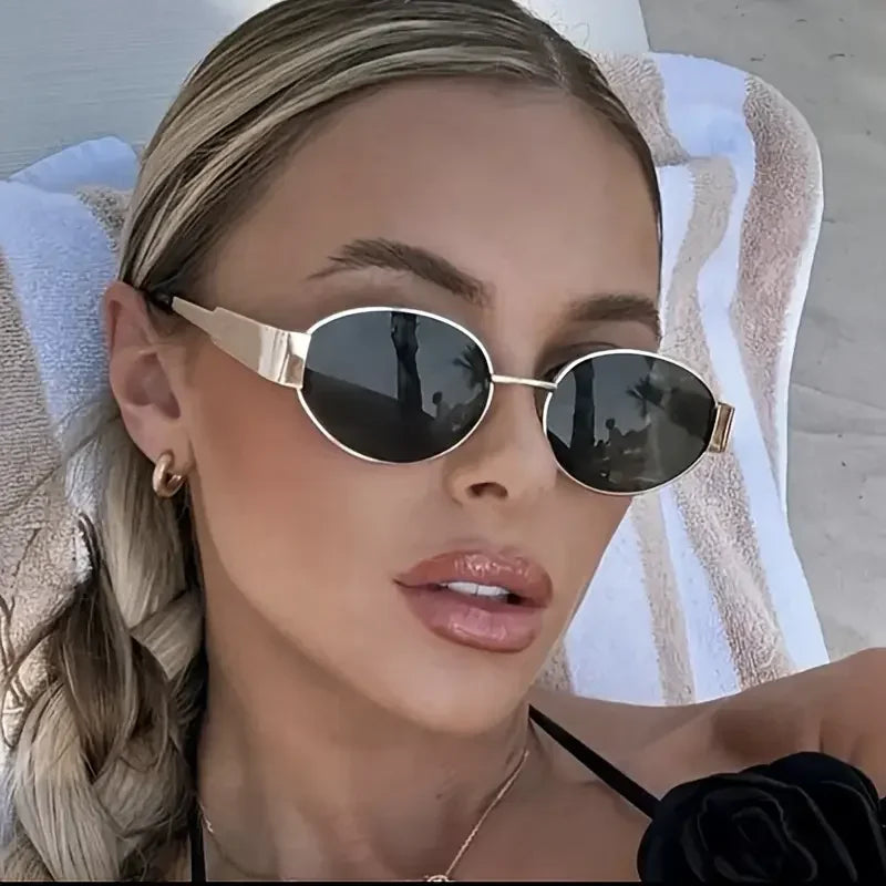 New Trendy Oval Sunglasses for Women Luxury Metal Frame Sun Glasses Ladies Classic Vintage Round Shades Unisex ﻿