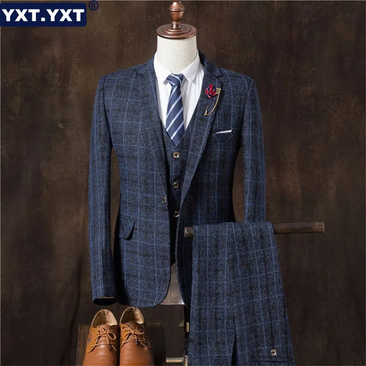 Blazers Jacket Pants Vest 3 Pieces Set Coat men's Gentleman Elegant Formal