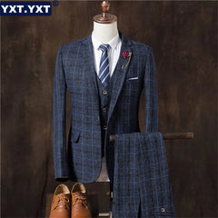 Blazers Jacket Pants Vest 3 Pieces Set Coat men's Gentleman Elegant Formal