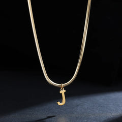 Gold Plated Stainless Steel Pendant Necklace for Women Snake Chain Initial Letter