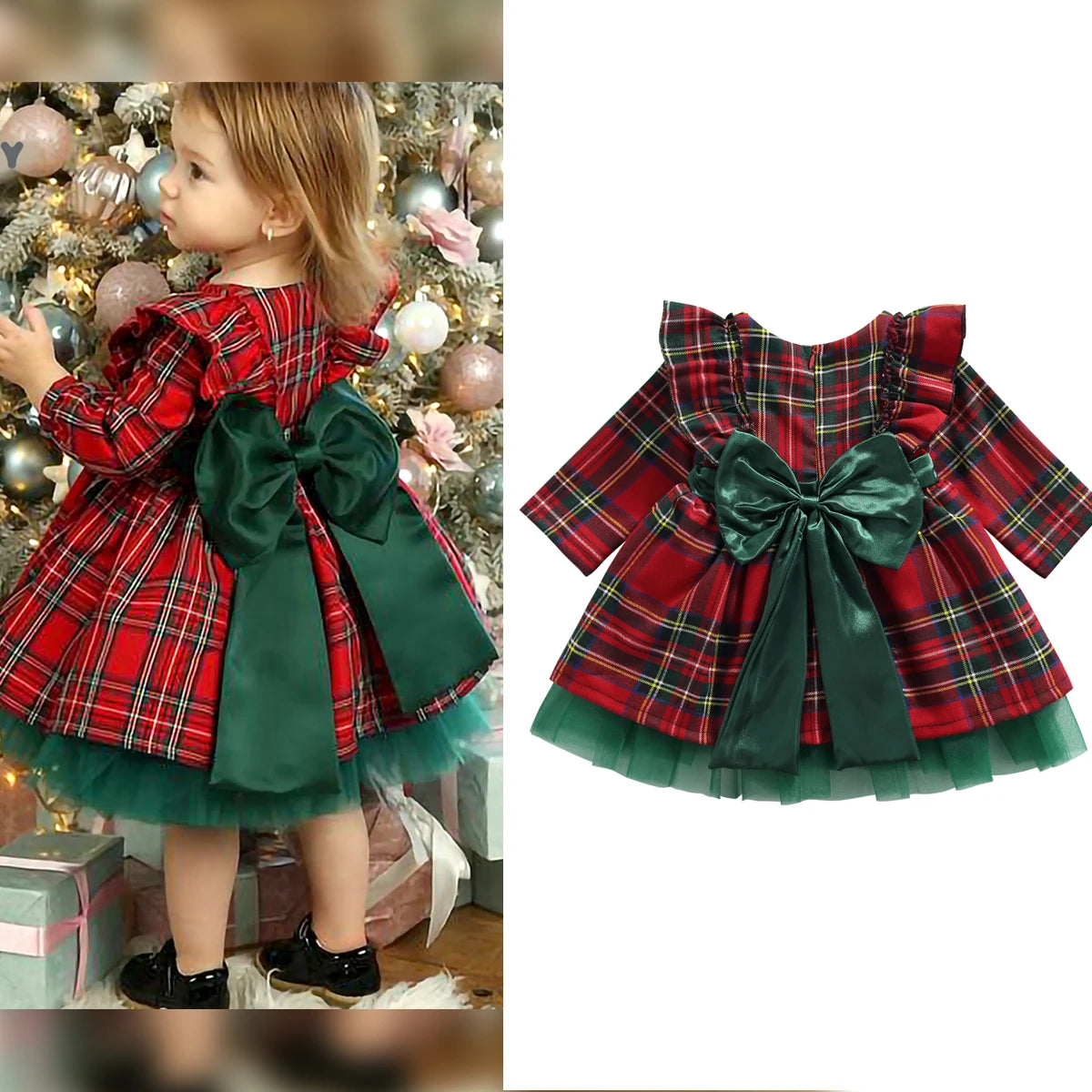 Girls Red Dress Kid Toddler Girl Plaid Bow Tulle Tutu Party