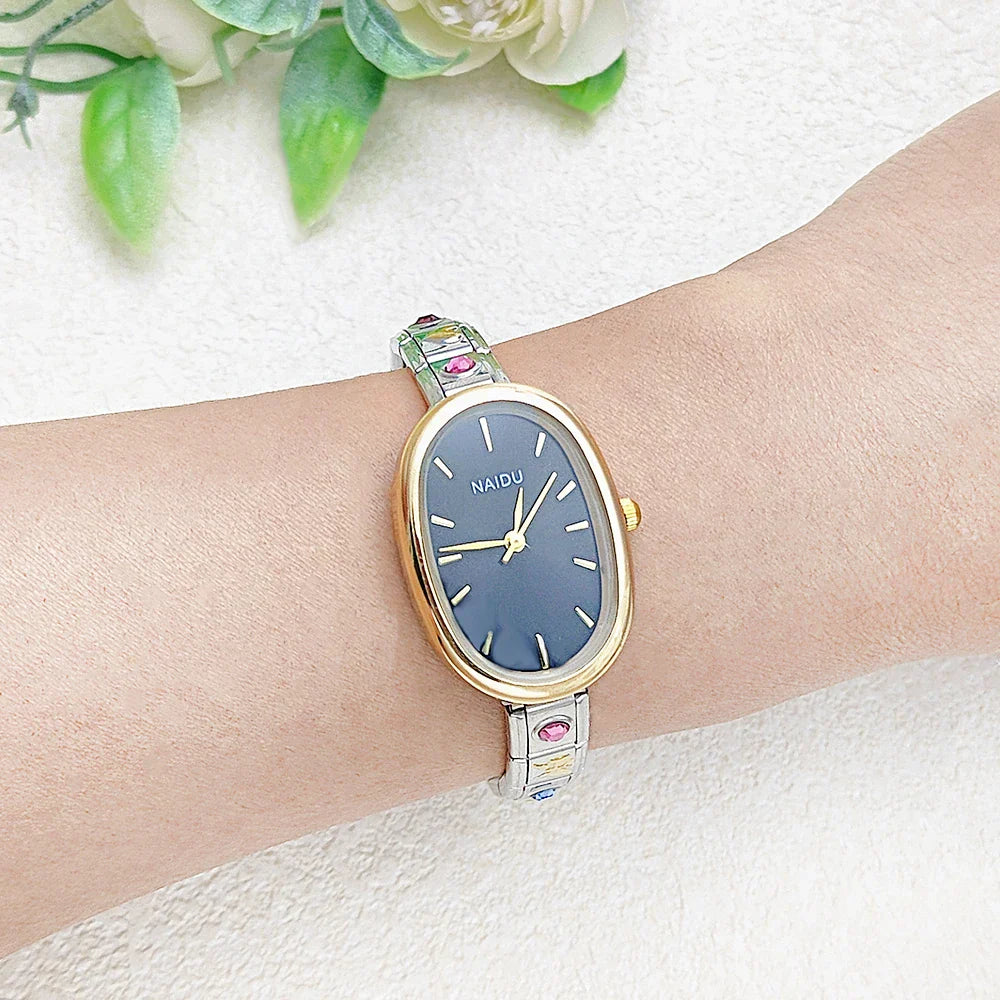 URING Fashion New Niche Watch Female Style Female Student Ellipse Quartz Watch Stainless Steel Strap Width 9mm Everyday Gifts