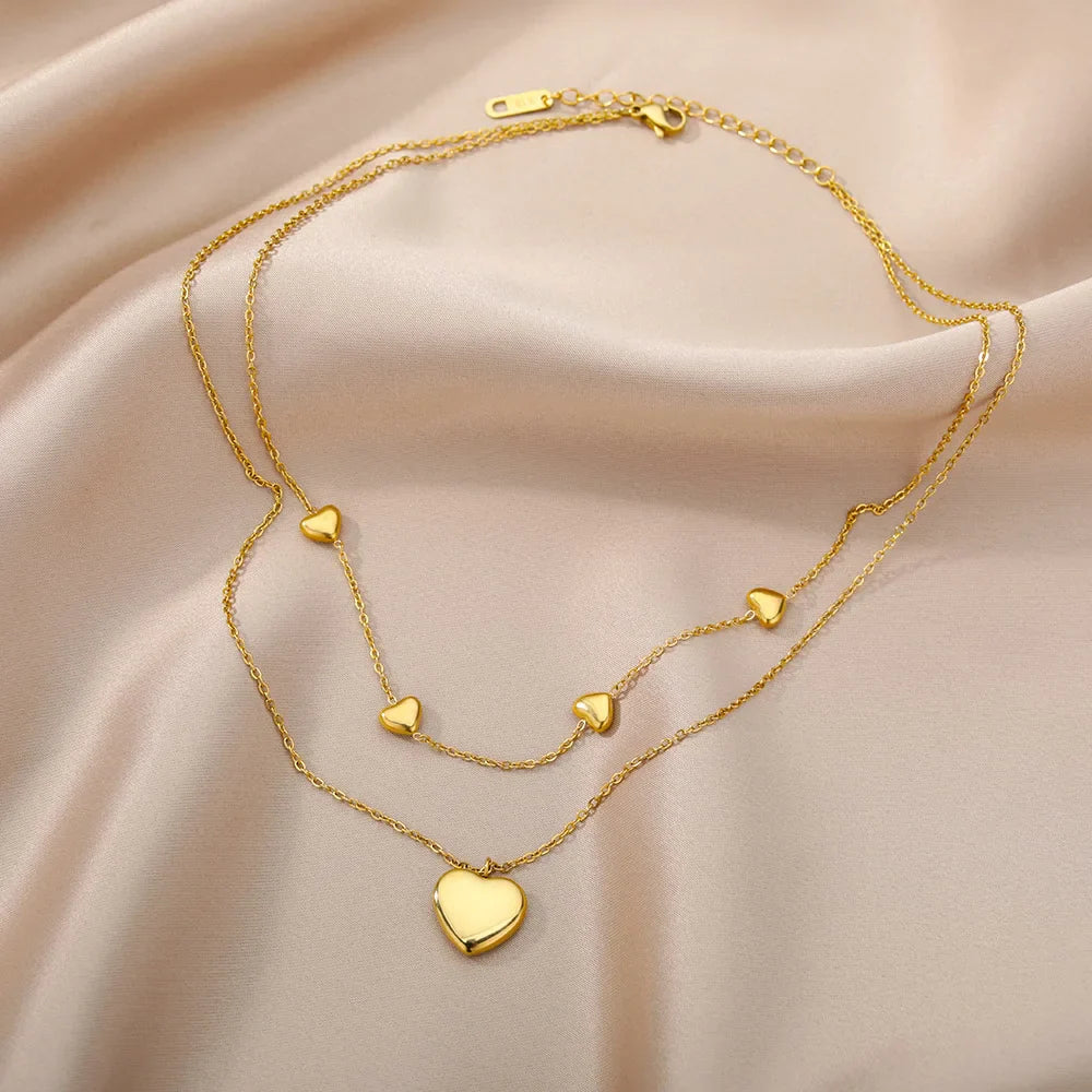 316L Stainless Steel Multilayer Heart Necklace For Women Girls Goth Gold Color Clavicle Chain Charm Choker Jewelry Birthday Gift