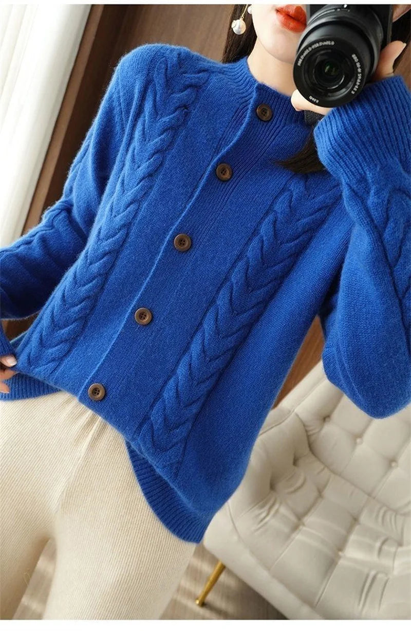 Half High Collar Twists Knitted Cardigan Autumn And Winter High-End Casual Loose