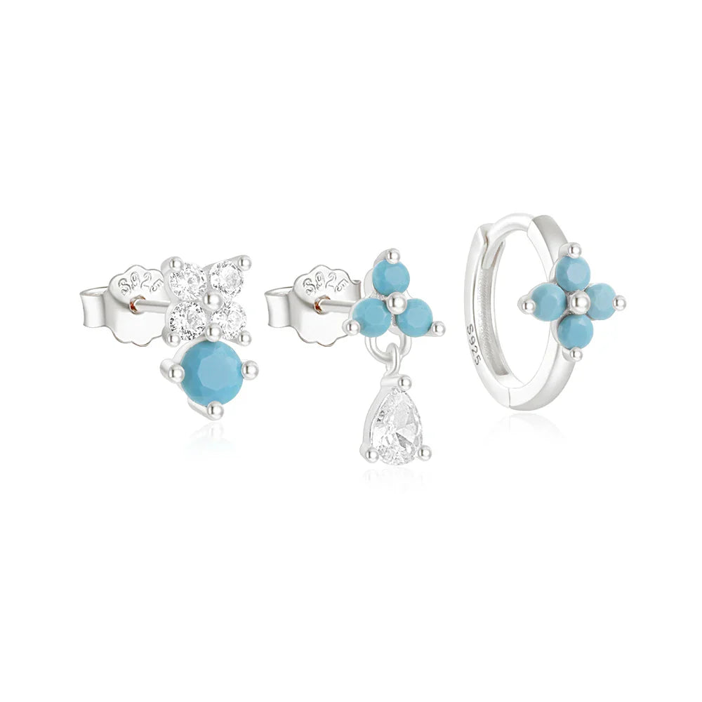 CANNER Set Double Layer Smooth Classic Hoop Earrings For Women 925 Sterling Silver Ins Flower Color Zircon Earrings Fine Jewelry