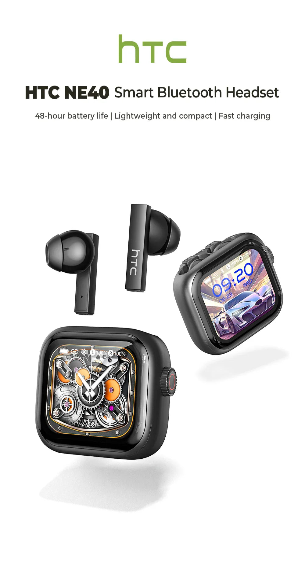 [Ultra HD Screen] HTC NE40 Earphones Bluetooth V6 TWS Sports Wireless Headphones AI Translator Earbud In-Ear Noise Reduction Mic