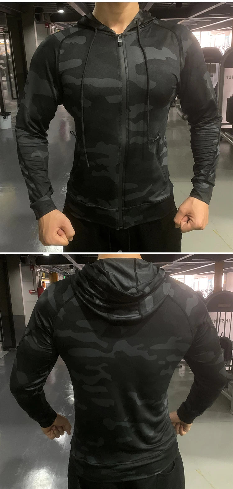 Men Outdoor Sports Jackets Hoodies Quick Dry Fit Long Sleeve Tops with Hood Male