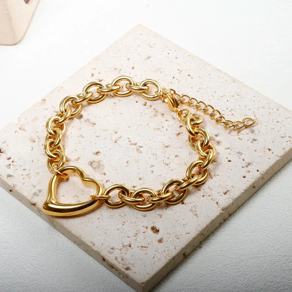 Stainless Steel Heart or Round Pendant Chain Bracelet jewelry