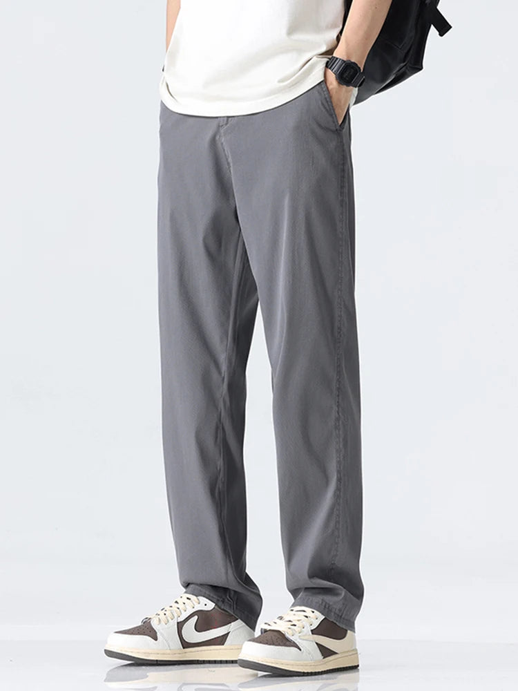 Pants Men Lyocell Fabric Breathable Soft Straight Casual Trousers Loose