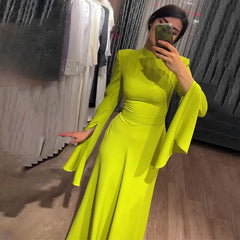 Sleeve Long Half High Neck Dress for Women Bandage Floor-Length Dress