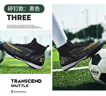 Mens Soccer Cleats High Ankle Football Shoes Long Spikes Outdoor Soccer