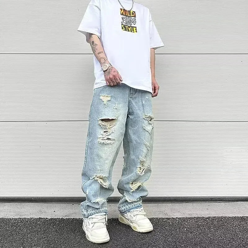Jeans For Men Loose-fit Ripped-drill Hip Hop Slim Fit Summer Casual Pants