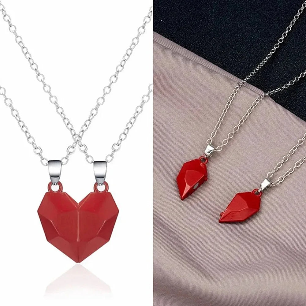 Good Simple Quality Couple Pendant Necklace Electrocardiogram,Magnetic Heart,Pendant Splicing Necklace Valentine's Day Gift