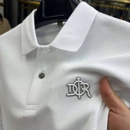 Premium 100% cotton men's short sleeve polo shirt luxury fashion brand letter embossed summer new business casual lapel T-shirt