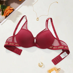 Thick Pad Push Up Bra with wire for Small Chest Women Letter Print Mesh Underwear