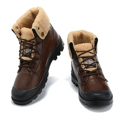 PALLADIUM Winter Boots  for Men Ankle Boots Vintage Leather Texture Plush  Fashion Motorcycle Shoes Military Tactical Boots