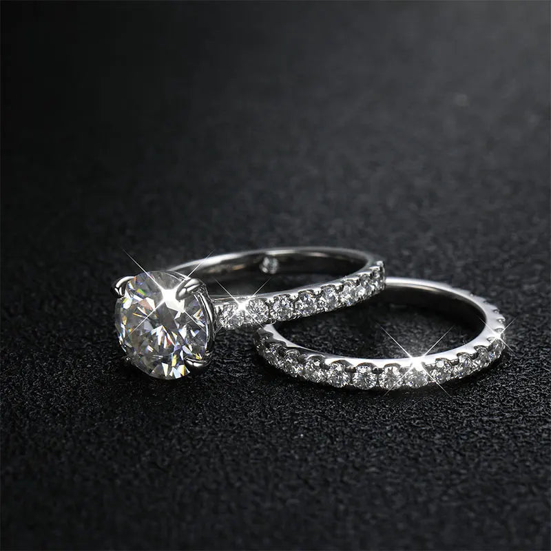 KNOBSPIN D VVS1 Moissanite Rings for women Sparkling Diamond Bridal Sets with GRA s925 Sterling Sliver Plated 18k Eternity Band
