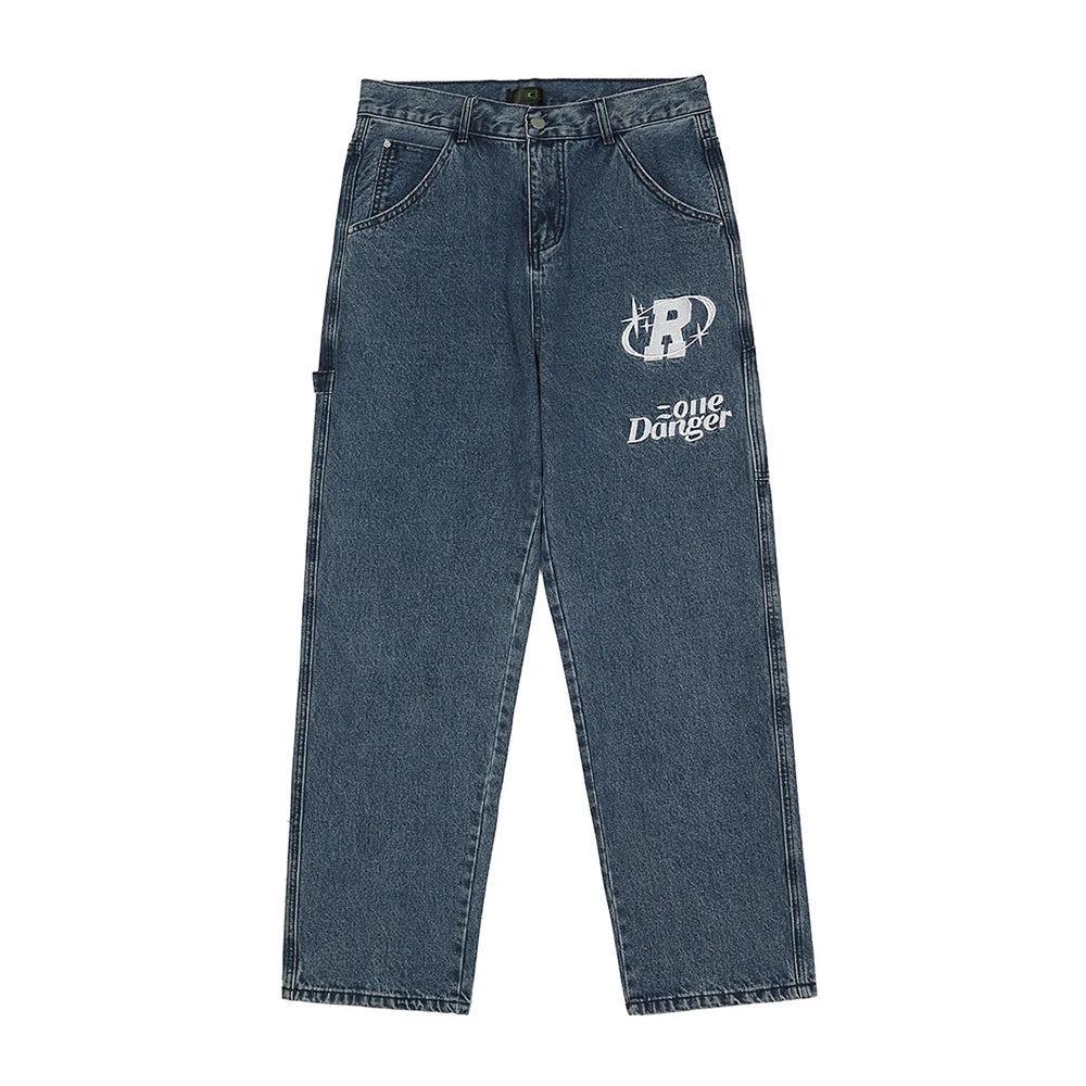 Streetwear Men Baggy Wide-leg Jeans Retro Harajuku Hip-hop Letter Thermoprint