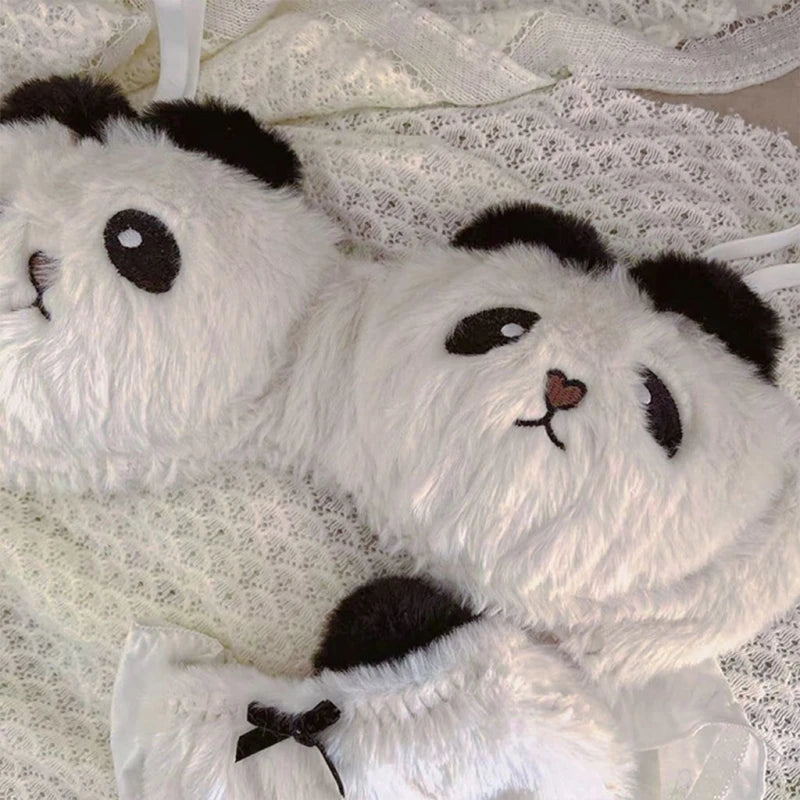 Womens Anime Cartoon Panda Plush Bra and Panty Set without Underwire Furry