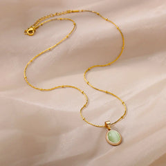 Fashion Stone Opal Oval Necklace For Women Stainless Steel Gold Color Oval Stone