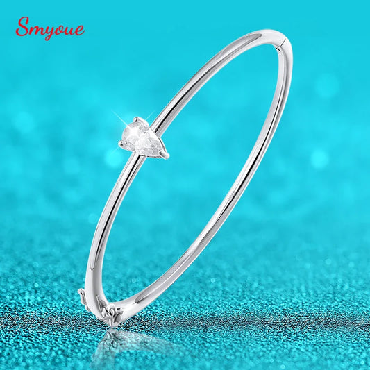 Smyoue 1CT Pear Cut Certified Moissanite Bangles for Women 100% S925 Solid Silver Lab Diamond Bracelets Birthday Gift Jewelry